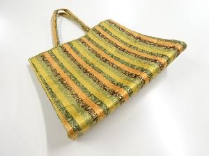 リサイクル　金襴横段に花唐草模様織り出し和装バッグ